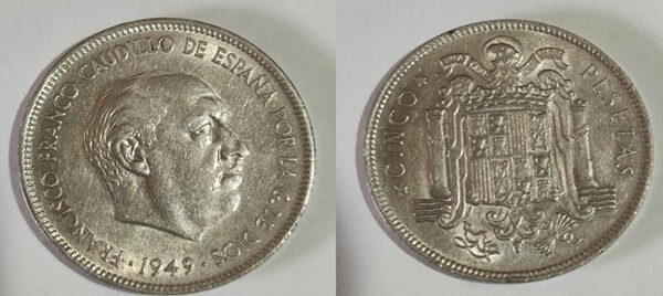 Moneda de 5 pesetas de 1949