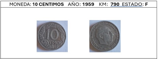 10 CENTIMOS 1959  KM 790    -F-  (2)