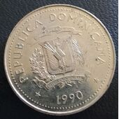25 centavos de Republica Domincana de l año 1990 .