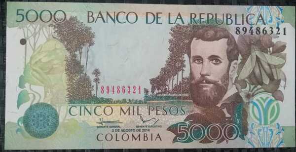 billete de cinco mil pesos colombiano