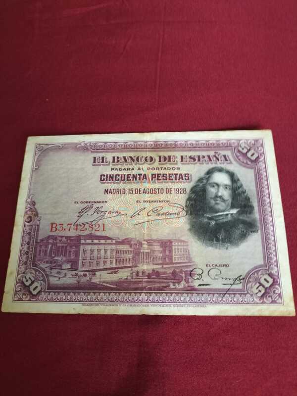 Billete de cincuenta pesetas (fecha 15 de agosto de año 1928)