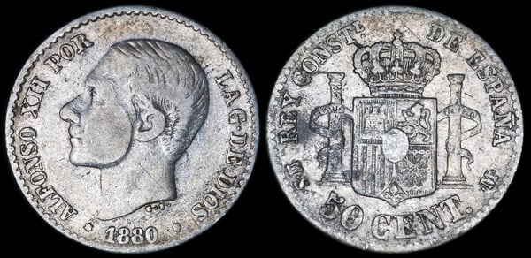 50 CENTIMOS 1880 ALFONSO XII PLATA