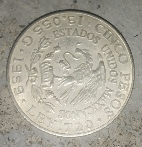 Moneda de 5 pesos 1959 plata