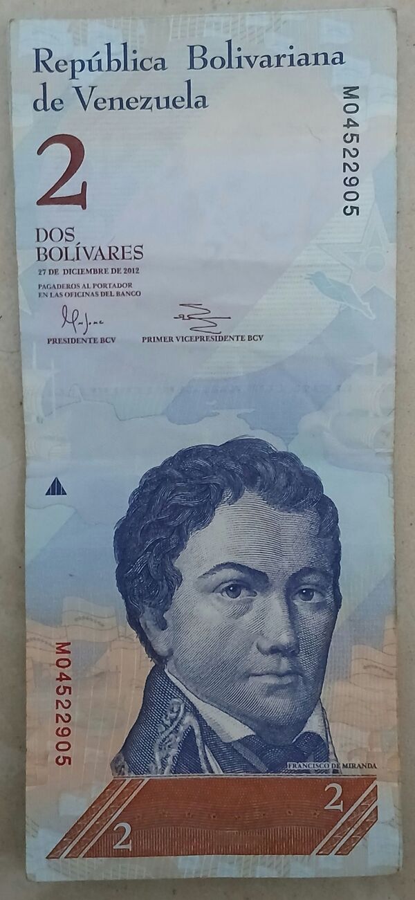 Billete de 2bs 27 DIC 2012