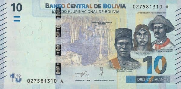 10 Bolivianos Vargas Túpa Méndez