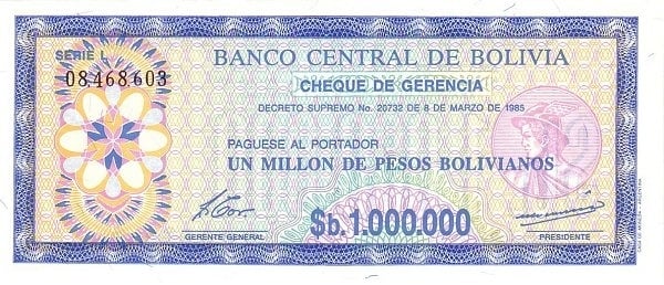 1000000 pesos boliviens