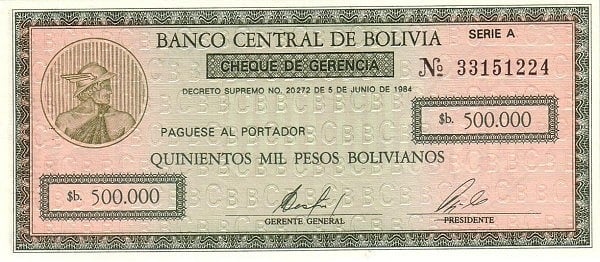 50 centavos boliviano (surimpression sur le billet de 500 000 bolivianos P#189)