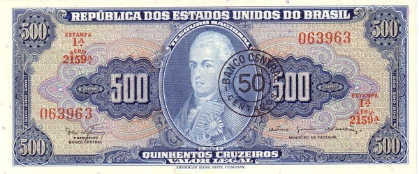 50 centavos (enveloppe imprimée sur le billet de 500 cruzeiros)