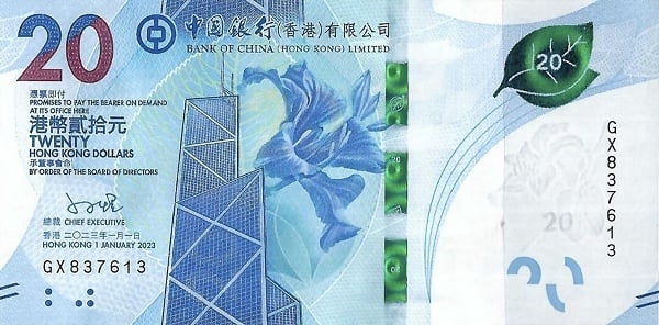 20 dollars de Hong Kong