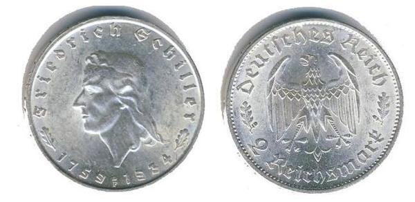 2 reichsmark (175e anniversaire de Friedrich Schiller)