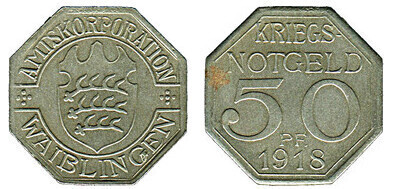 50 pfennig  (District de Waiblingen-Länder Württemberg)