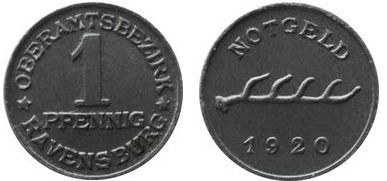 1 pfennig (District de Ravensburg-Länder Württemberg)