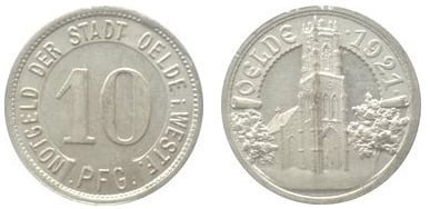 10 pfennig (Ville d'Oelde-Prusse Province de Westphalie)