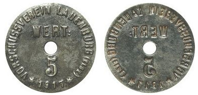 5 pfennig (Ville de Lauenburg an der Elbe Province prussienne du Schleswig-Holstein)