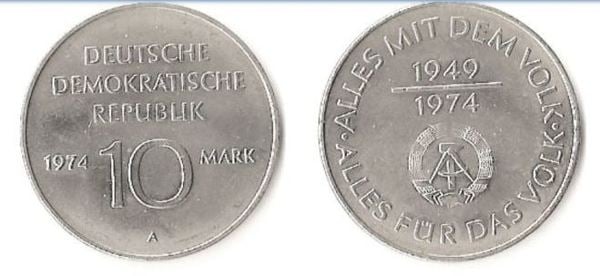 10 mark (25e anniversaire de la République démocratique allemande)