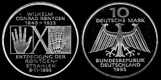 10 mark (150e anniversaire de la naissance de Wilhelm Conrad Röntgen)