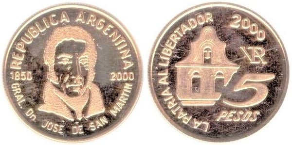 5 pesos (150e anniversaire de la mort du général San Martín)