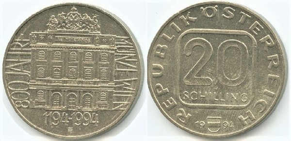 20 schilling (800e anniversaire de la Monnaie de Vienne)