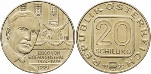 20 schilling (70e anniversaire de la mort de Hugo Von Hofmannsthal)