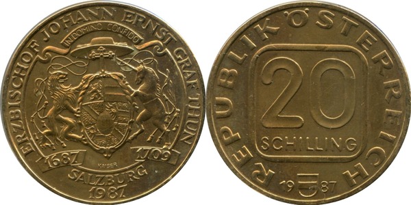 20 schilling (300 Aniversario del Arzobispo J. Graf Thun)