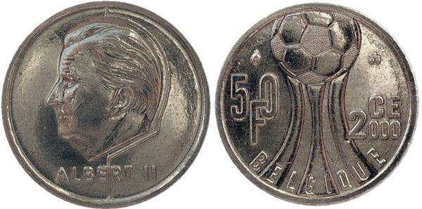 50 francs (Albert II - Belgique) Campeonato de Fútbol - UEFA 2000