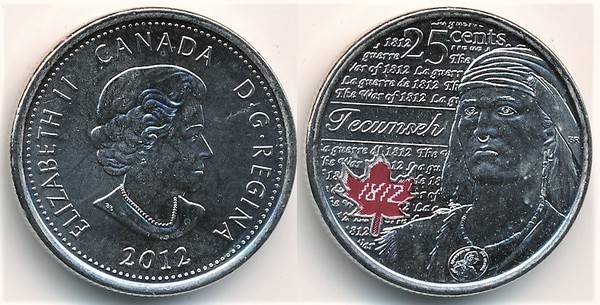 25 cents - Guerre de 1812 - Tecumseh, chef shawnee - COULEUR