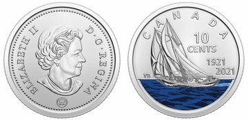 10 cents (100e anniversaire du voilier Bluenose - Coloré)