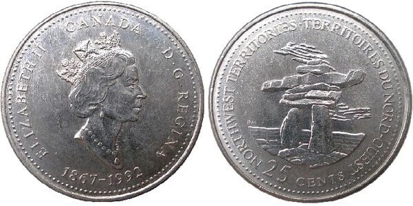 25 cents (125e anniversaire de la Confédération canadienne - Territoires du Nord-Ouest)