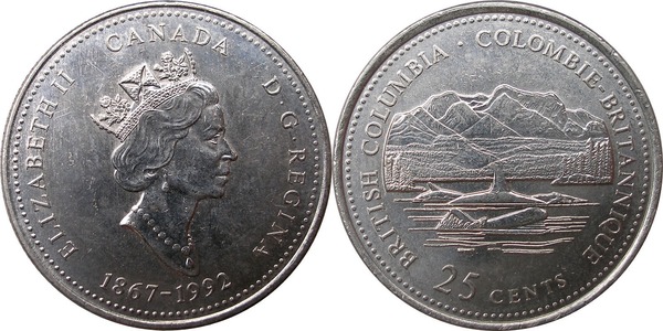 25 cents (125e anniversaire de la Confédération canadienne - Colombie-Britannique)