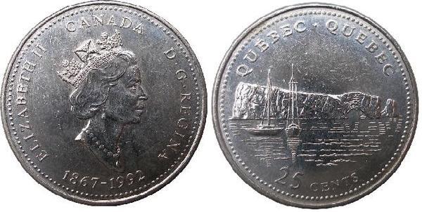 25 cents (125e anniversaire de la Confédération canadienne - Québec)