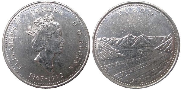 25 cents (125e anniversaire de la Confédération canadienne - Yukon)