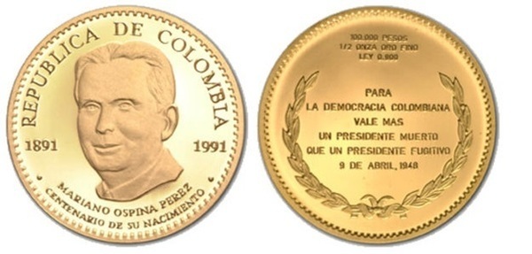 100.000 pesos (Centenaire de la naissance de Mariano Ospina Perez)