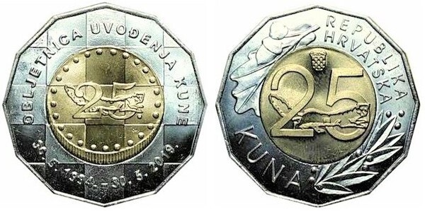 25 kuna (25e anniversaire de l'introduction du kuna)