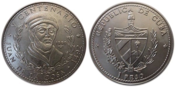 1 peso (V Cent. Découverte de l'Amérique - Juan de la Cosa)