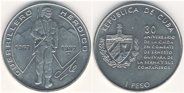 1 peso (30e anniversaire de la mort d'Ernesto Che Guevara - Figure complète)