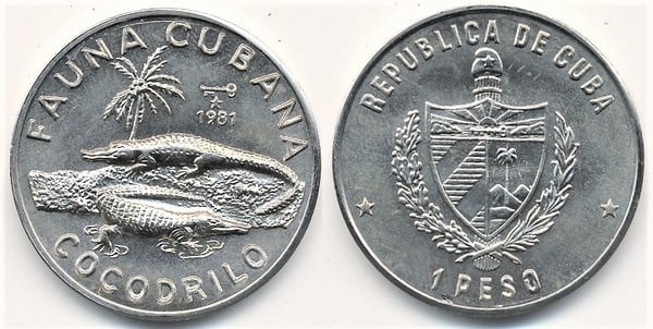 1 peso (La faune cubaine - Crocodile)