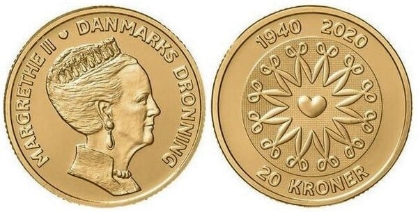 20 kroner (80e anniversaire de la naissance de la reine Margrethe II)