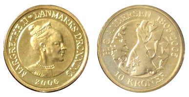 10 kroner (200e anniversaire de la naissance de Hans Christian Andersen)