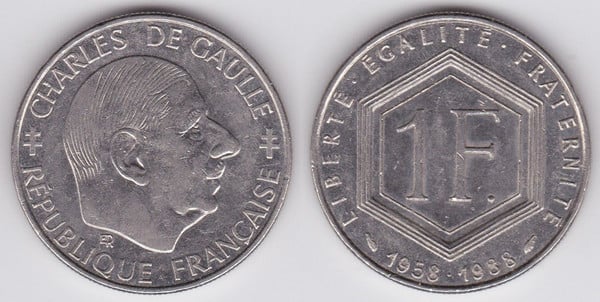 1 franc (Charles de Gaulle - 30e anniversaire de la Cinquième République)