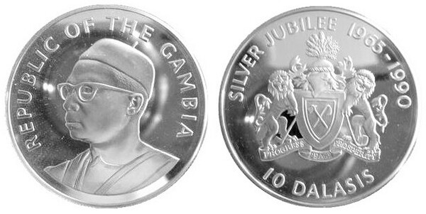 10 dalasis (Jubilé d'argent de l'indépendance)