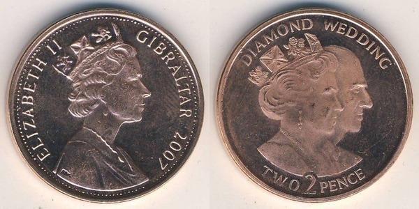 2 pence (60e anniversaire du mariage d'Elizabeth II et du Prince Philip)