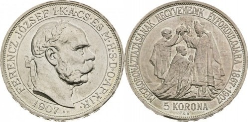 5 korona (40e anniversaire du couronnement de François-Joseph Ier)