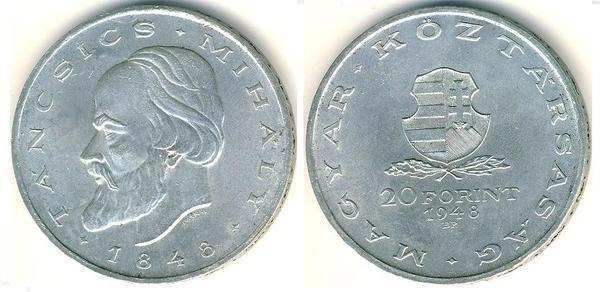 20 forint (Centenaire de la révolution de 1848-Mihaly Tancsics)