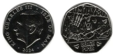 50 pence (80e anniversaire du débarquement - cornemuseur de plage)