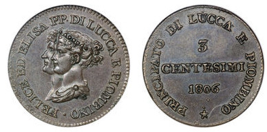 3 centesimi  (Principauté de Lucques et Piombino)