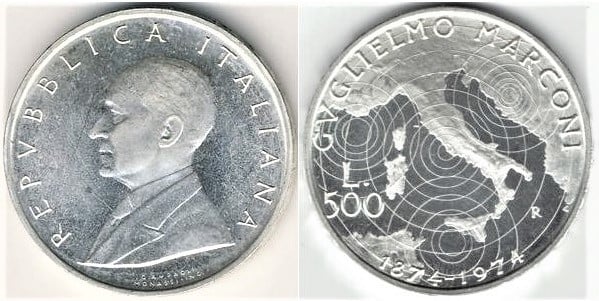 500 lire ((100e anniversaire de la naissance de Guglielmo Marconi))