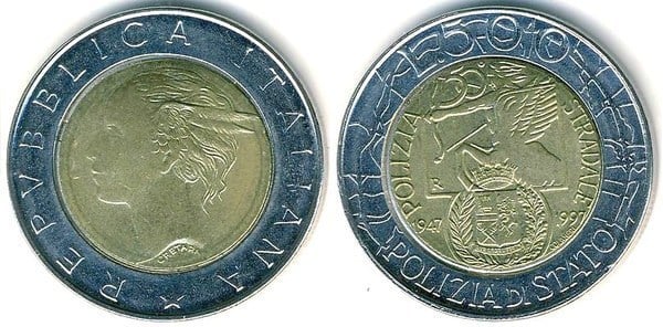 500 lire (50e anniversaire de la police d'État)