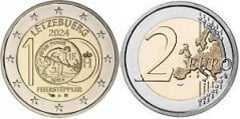 2 euro (Centenario de la introducción de monedas en francos luxemburgueses con la imagen del Feierstëppler)