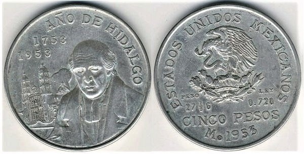 5 pesos (200e anniversaire de la naissance de Miguel Hidalgo)