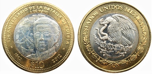 10 pesos (150e anniversaire de la bataille de Puebla)